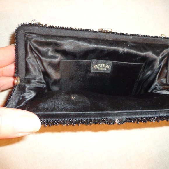 Festival Madrid Beaded Clutch Clasp Closure Black Silver Chain - Picture 12 of 13